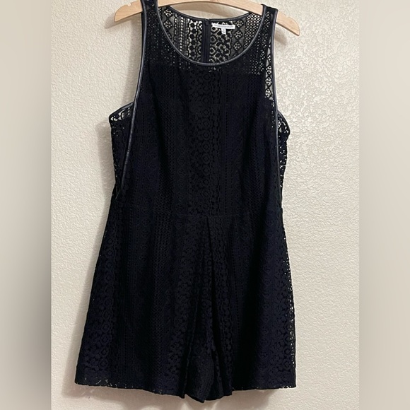 Rebecca Minkoff Pants - Rebecca Minkoff Black Lace Romper - Leather Trim - Size 10